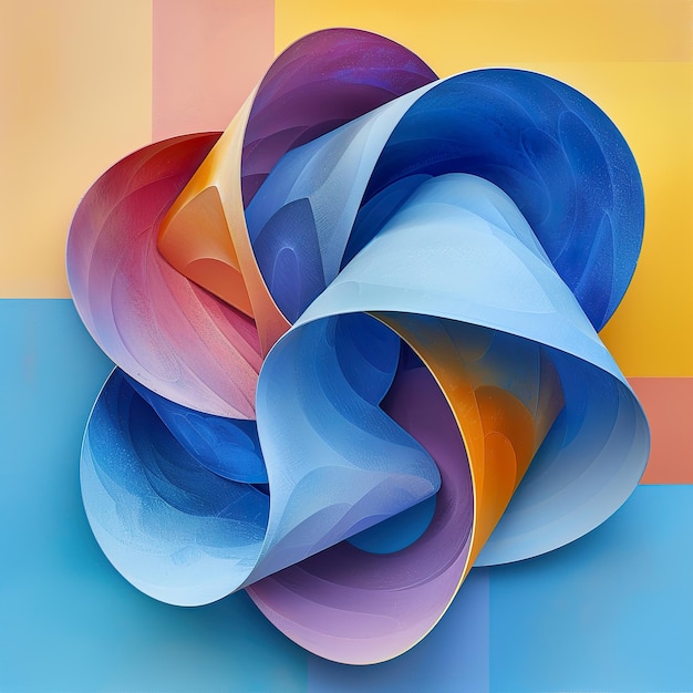 Abstract blue shape against colored background