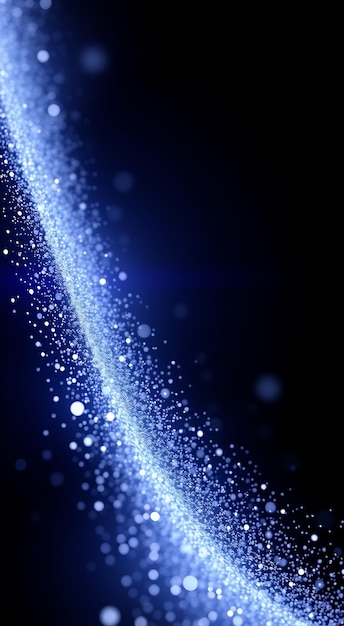 Abstract blue sparkling bokeh light trail on a black background