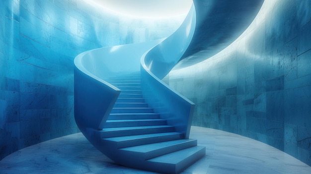 Abstract Blue Spiral Staircase in Modern Architecture