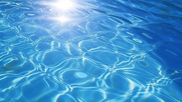 abstract blue swimming pool water background and sun