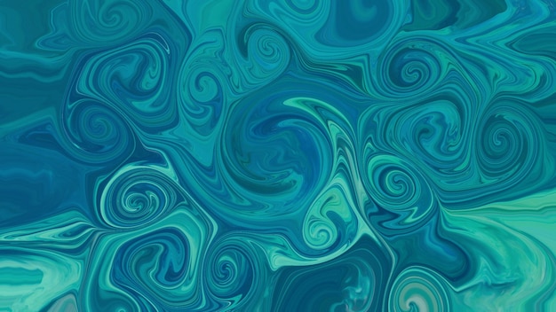 Abstract blue and turquoise color liquid marble swirl texture background or wallpaper.