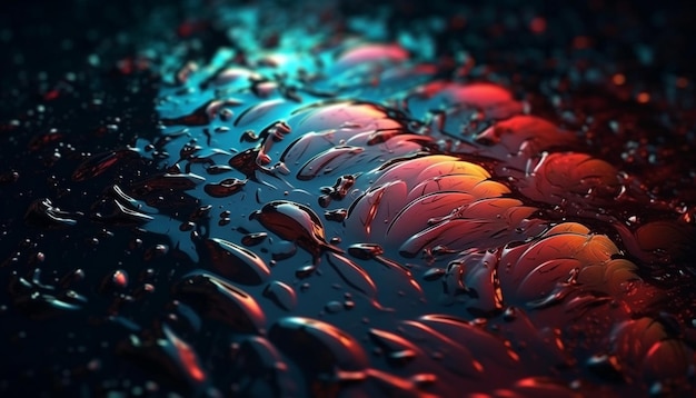 Photo abstract blue water drop reflects vibrant colors generated by ai