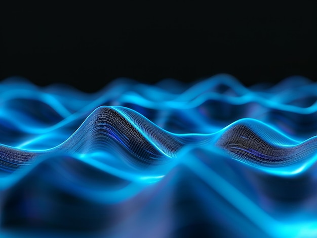 Abstract blue wave pattern 3D digital rendering glowing energy lines dark background