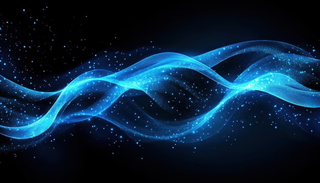 Photo abstract blue wave patterns with glowing particles on a dark background