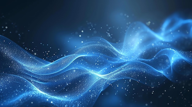 Abstract Blue Wave with Glowing Particles