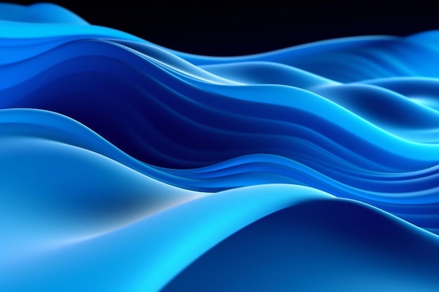 Abstract blue wavy flowing lines background generative AI