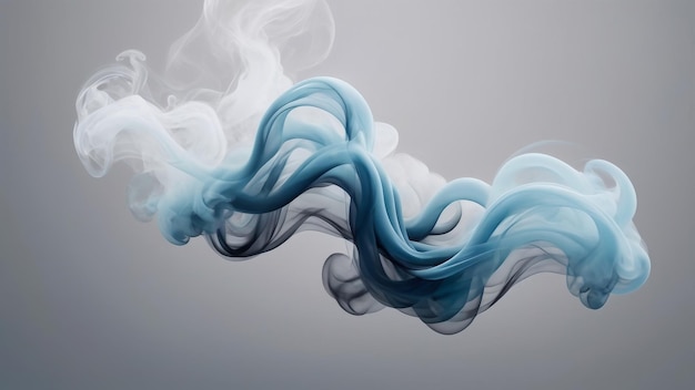 Photo abstract blue and white smoke swirls against a grey background