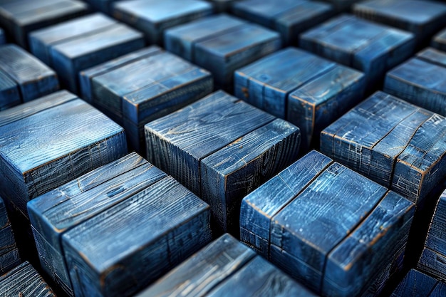 Abstract Blue Wooden Cubes Pattern