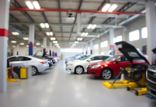 Photo abstract blur car garage automobile interior building hall blurred mechanic service centre auto rep