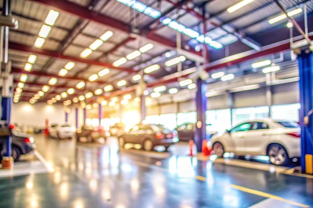 Photo abstract blur car garage automobile interior building hall blurred mechanic service centre auto repair workshop soft defocused blurry car care station background