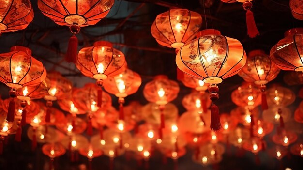 abstract blur chinese lanterns in chinese new year celebration festival