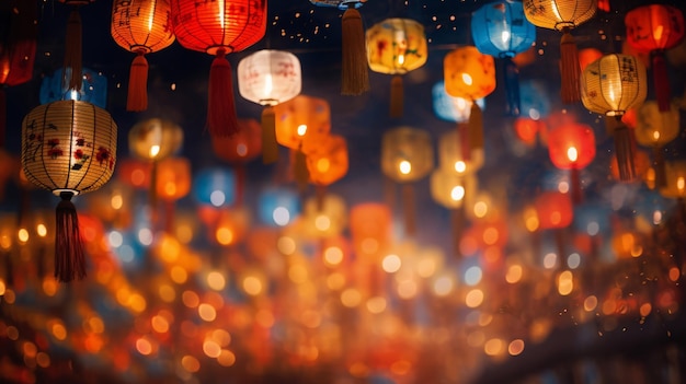 abstract blur chinese lanterns in chinese new year celebration festival