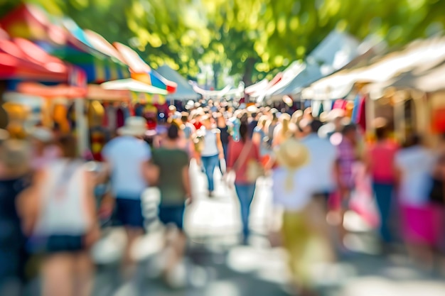 Photo abstract blurred background of people shopping at an outdoor market