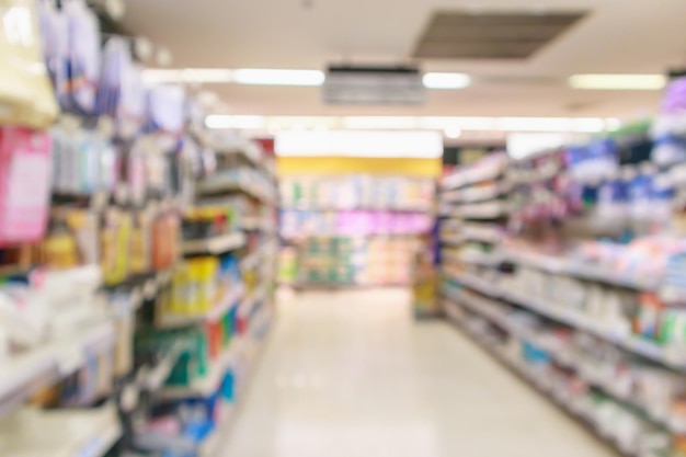 Abstract blurred supermarket aisle defocused background