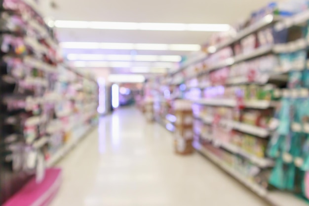 Abstract blurred supermarket aisle defocused background