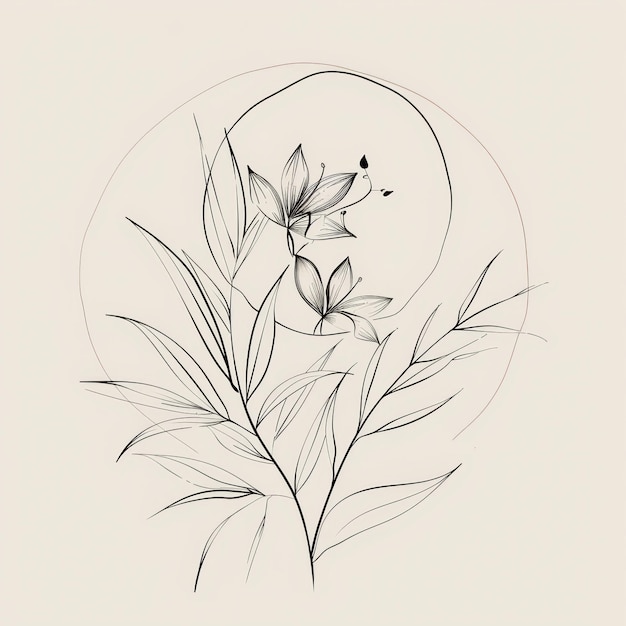 Photo abstract boho floral foliage line art style drawing botanical delicate plant logo illustration on a