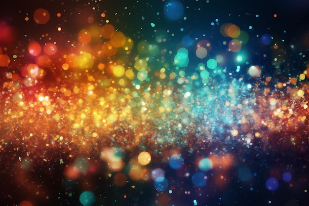 Abstract bokeh background of colorful glowing sparkles in soft focus AI generated content