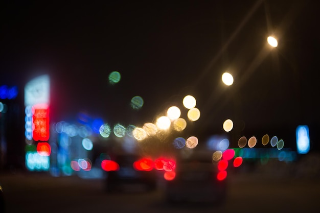 Abstract bokeh traffic jam lights, night evening city street