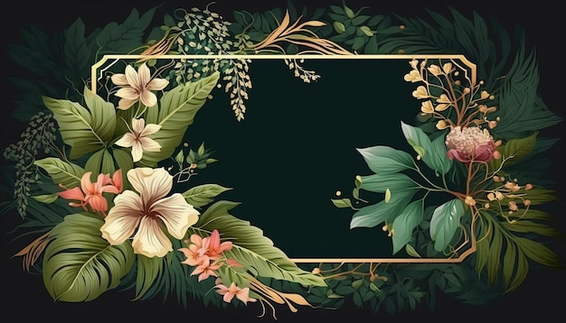 Abstract botanical floral frame with leaves and flowers Generative Ai