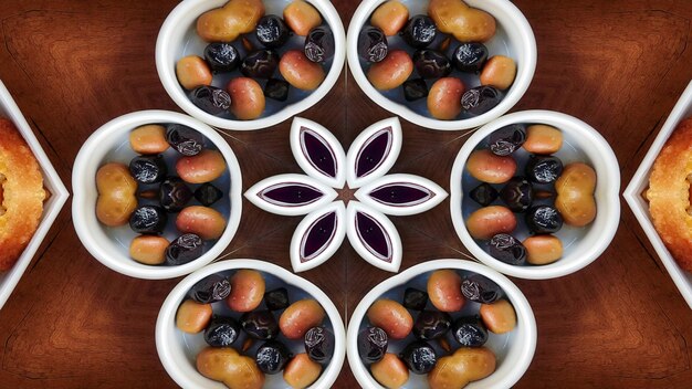 Abstract Breakfast Photo Symmetric Pattern Ornamental Decorative Kaleidoscope Movement Geometric Circle and Star Shapes