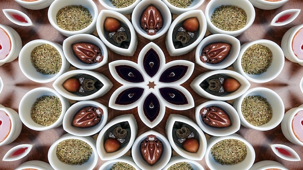 Abstract Breakfast Photo Symmetric Pattern Ornamental Decorative Kaleidoscope Movement Geometric Circle and Star Shapes