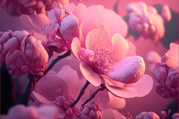 Abstract bright blurred background with sakura flowers Ai generated