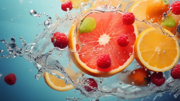 abstract bright fruity background with water splashes