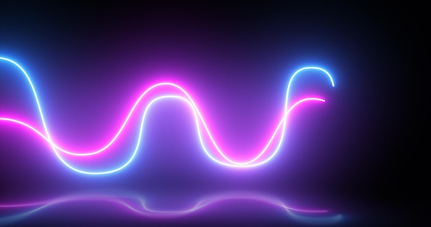 Photo abstract bright neon purple and blue energy light disco lines with reflections abstract background