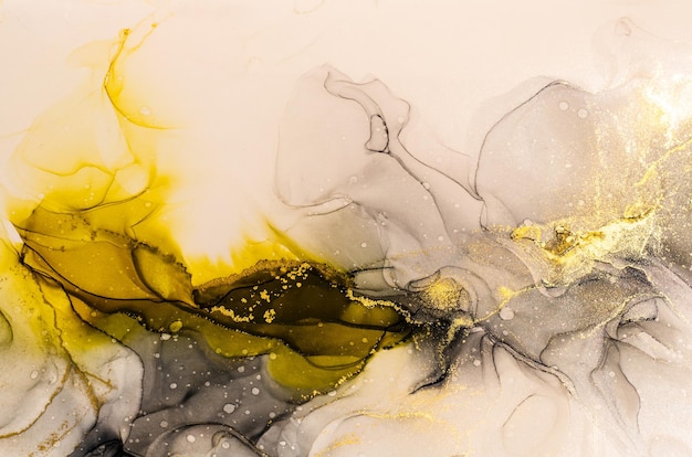 Abstract bright shiny color fluid background, hand drawn alcohol painting with golden streaks, liquid ink technique texture for high resolution backdrop design