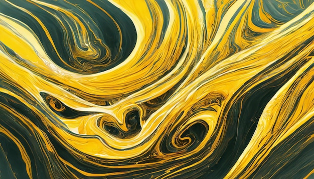 Abstract bright yellow black painting background Art with liquid fluid grunge texture