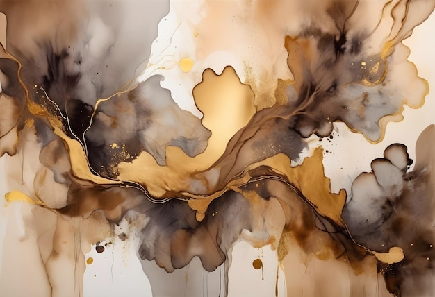 Abstract Brown And Gold Ink Art