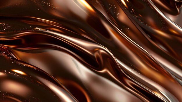 Abstract brown gradient background featuring holographic liquid gloss with fluid shapes