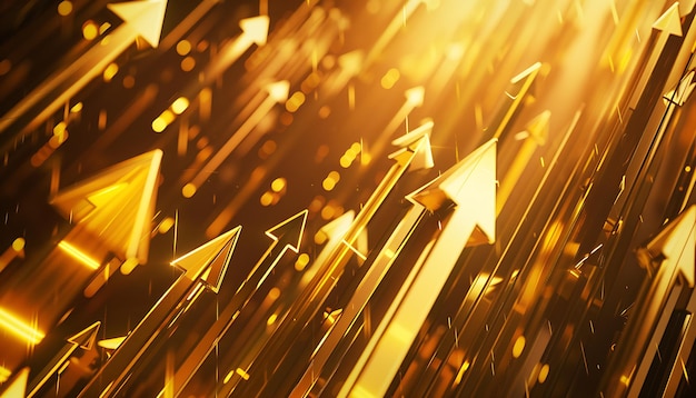 Abstract bull market illustration with sharp upward arrows in gold tones