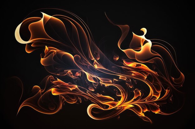 Abstract burning fiery abstract waves on black background digital illustration