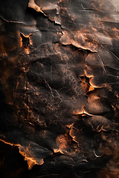 Photo abstract burnt paper background with cracked texture and orange hues