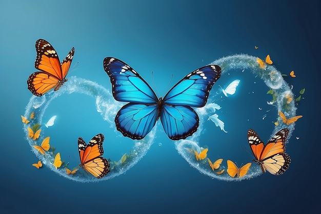 Photo abstract business digital transformation innovative of butterfly life cycle evolution blue background