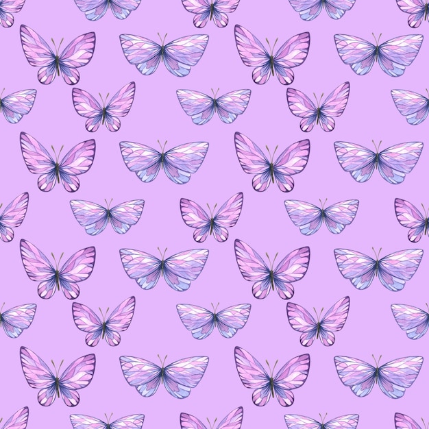 Abstract butterflies are pink and purple Watercolor illustration Seamless pattern from a large Lavender SPA set For fabric textiles wallpaper paper packaging souvenirs clothing accessories