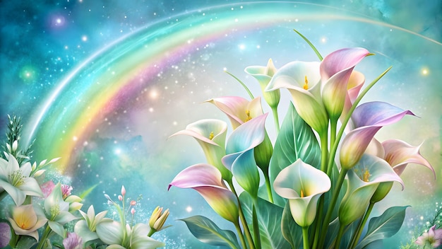 Abstract calla lilies colorful glitter elegant background