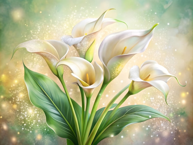 Abstract calla lilies colorful glitter elegant background