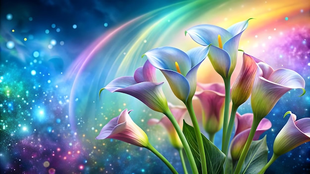 Abstract calla lilies colorful glitter elegant background