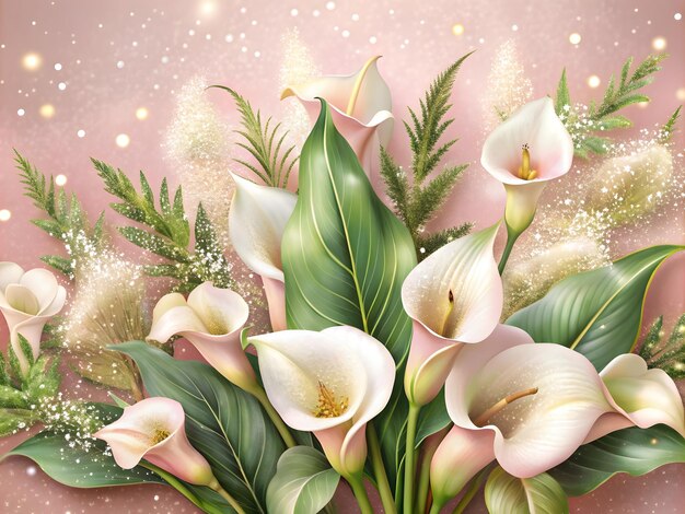 Abstract calla lilies colorful glitter elegant background