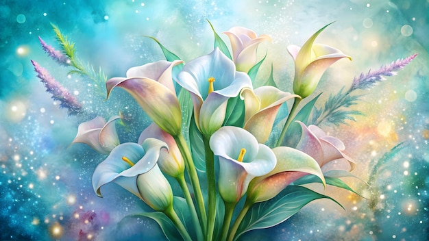 Abstract calla lilies colorful glitter elegant background