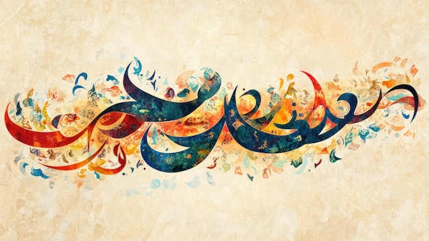 Photo abstract calligraphy art with colorful swirls