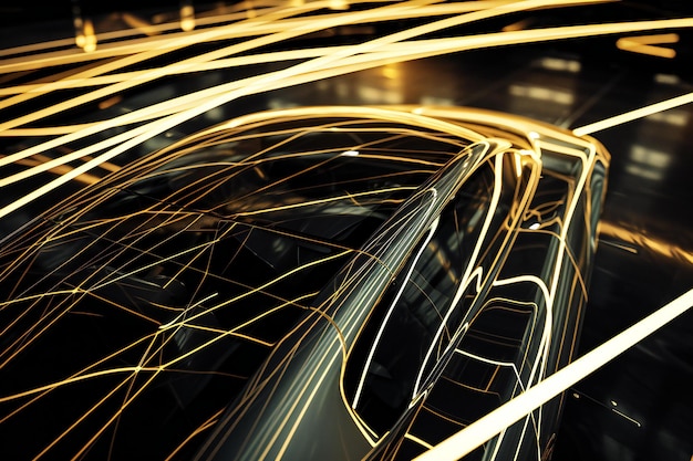 Abstract of car with yellow lights Futuristic background