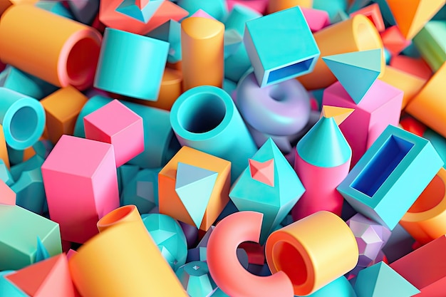 Abstract cartoon geometries background 3d rendering