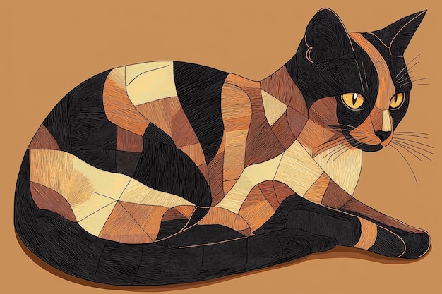 Photo abstract cat illustration with geometric patterns in warm tones