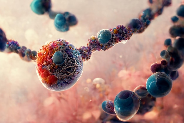 Abstract cells in mitosis or multiplication of cells 2d illustration