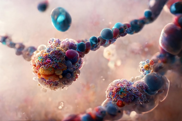 Abstract cells in mitosis or multiplication of cells 2d illustration