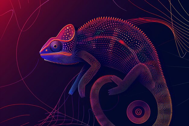 Photo abstract chameleon with shades on solid backdrop digit