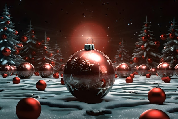 Abstract christmas background Red balls and forest theme